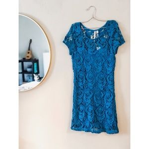 Blue floral short sleeved  dress